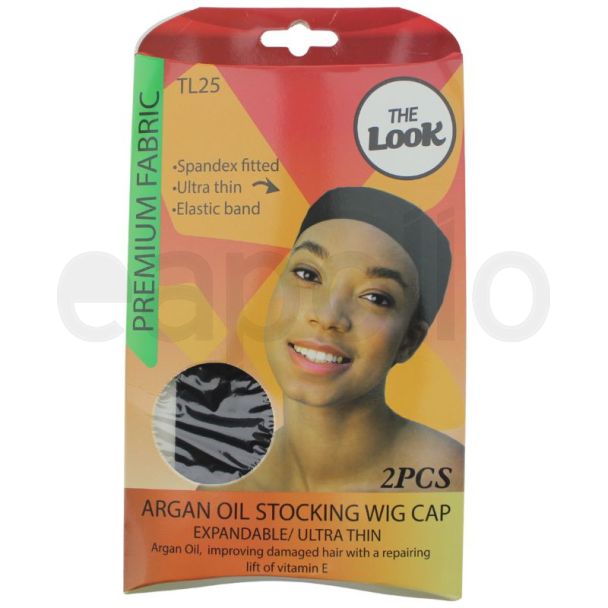 The Look 2pcs Spandex Stocking Wig Caps with Argan Oil - Black