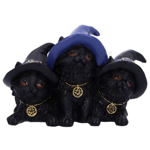 Three Black Cats in Witches Hats Familiar Felines Figurine
