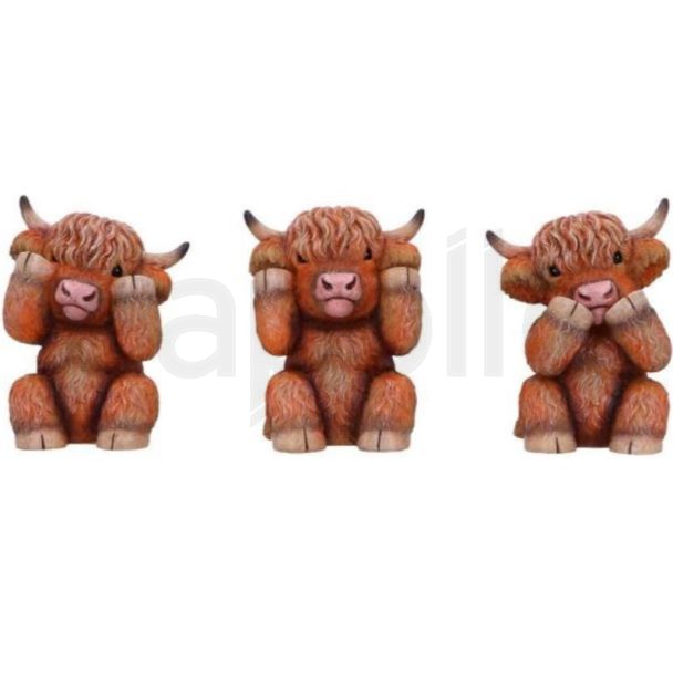Three Wise Highland Cow Figurines – 9.6cm