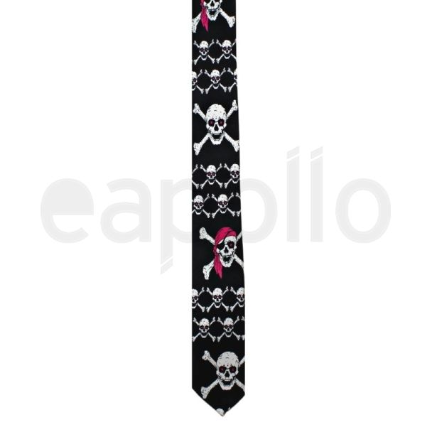 Tie With White Pirate and Crossbones Skulls