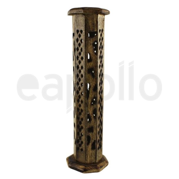 Round Sheesham Wood Incense Stick Tower Burner  