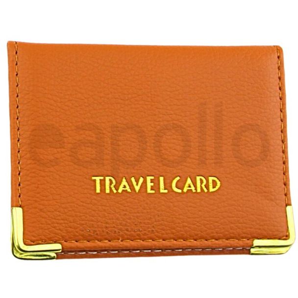 Travel Card Holder with Gold Text - Brown