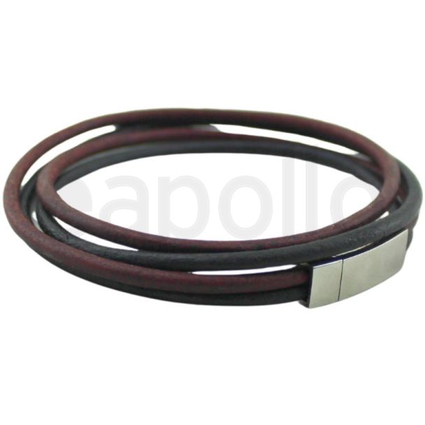 Tribal Brown & Black Multi-Strand Leather Wrap Bracelet with Stainless Steel Magnetic Clasp