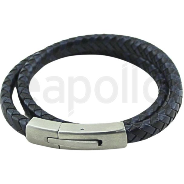Tribal Style Men’s Black & Dark Blue Leather Bracelet with Adjustable Fit