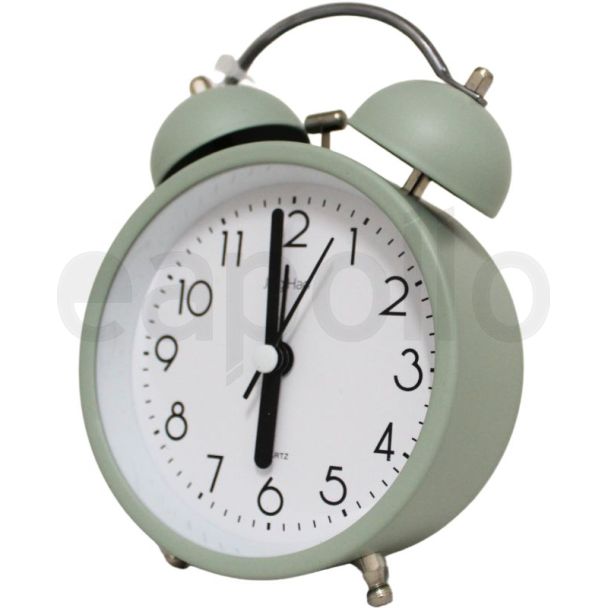 Twin Bell Round Quartz Mini Alarm Clock - Sage Green (9 x 9 x 4.5cm)