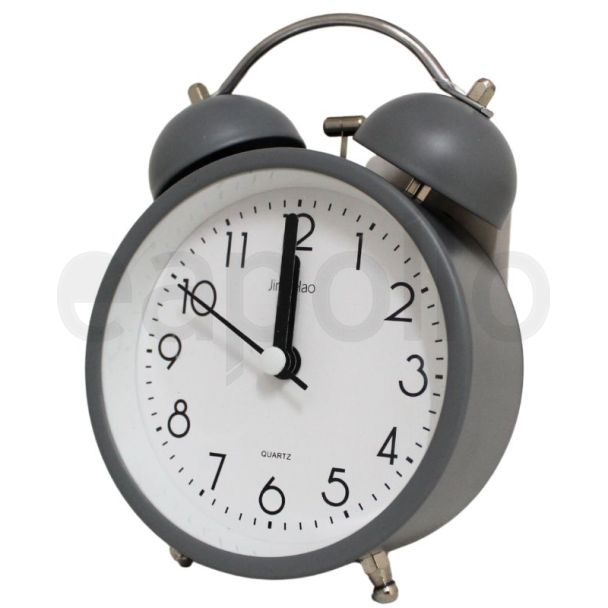 Twin Bell Round Quartz Mini Alarm Clock - Grey (9 x 9 x 4.5cm)