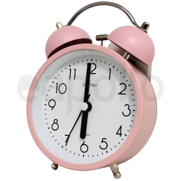 Twin Bell Round Quartz Mini Alarm Clock - Pink (9 x 9 x 4.5cm)