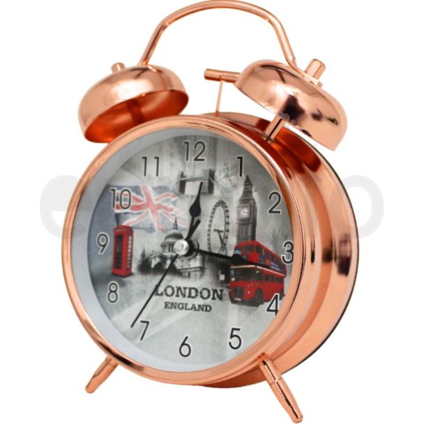 Twin Bell Round Shaped Alarm Clock - Rose Gold (10 x 10 x 6cm)