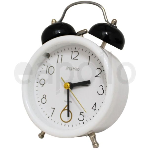 Twin Bell Round Shaped Quartz Mini Alarm Clock - White (9 x 9 x 5cm)