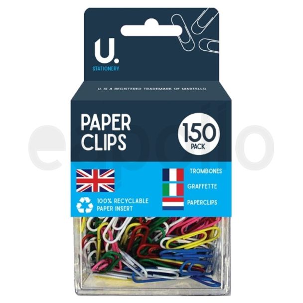 U. Stationery Paper Clips - 150pcs (Assorted Colours )