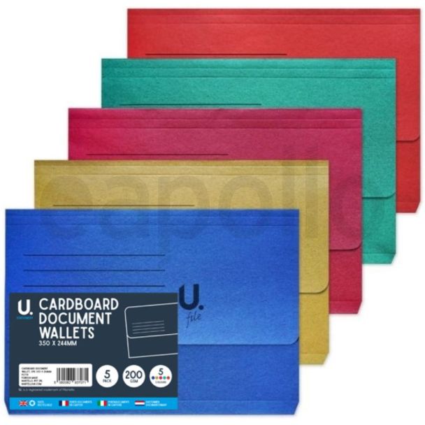 U. Cardboard Document Wallet 5 pcs - Assorted (350 x 244mm)