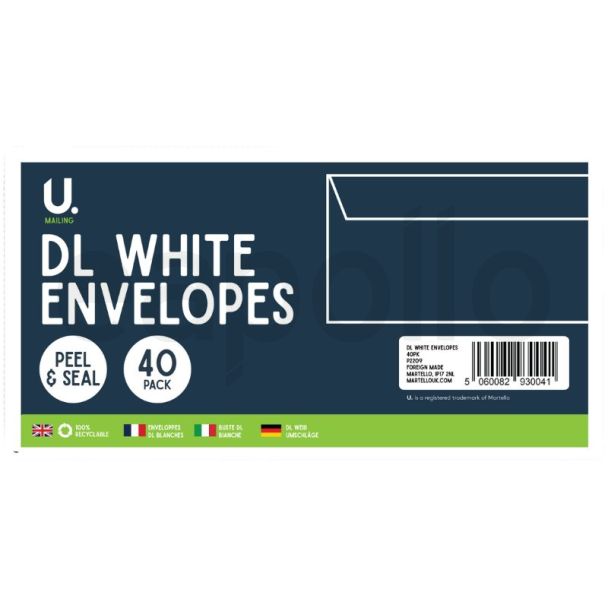 U. Mailing DL White Envelopes Peel & Seal - 40 Pcs (11.5 x 16 x 0.7cm)