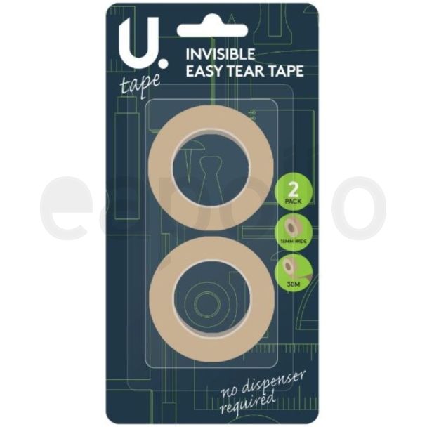 U. Mailing Invisible Easy-Tear Tape - 2pcs (18mm x 30m)
