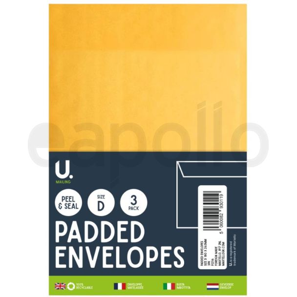 U. Mailing Padded Envelopes Peel & Seal - 3 Pcs (Size D -180x265mm)