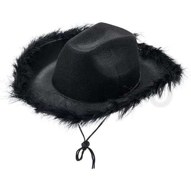 Unisex Cowboy Hat with Fur Outline - Black