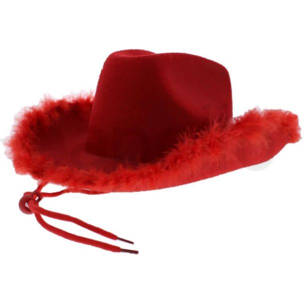 Unisex Cowboy Hat with Fur Outline - Red