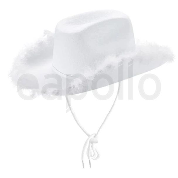 Unisex Cowboy Hat with Fur Outline - White