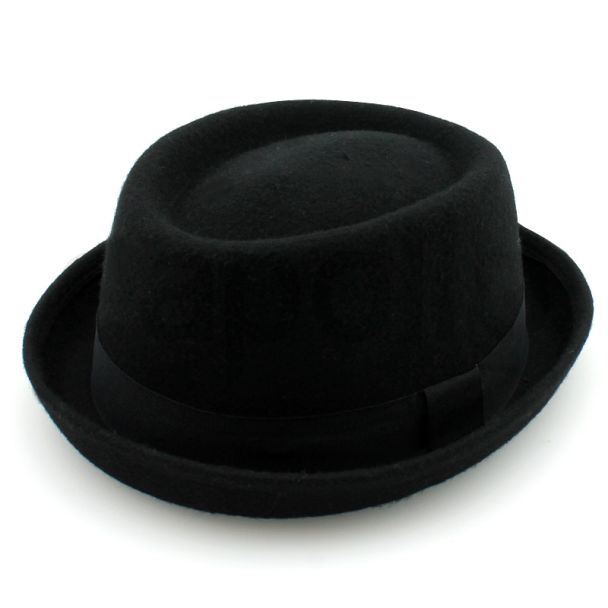 Unisex Wool Felt Pork Pie Trilby - Black (Assorted Sizes)
