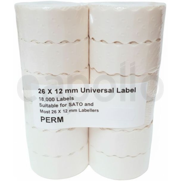 Universal Price Gun Label Rolls 26x12mm - White (18,000Labels)