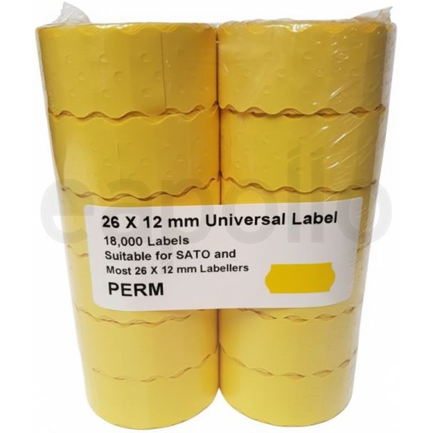 Universal Price Gun Labels – Yellow (26x12mm, 1500 Labels per Roll, Pack of 12)