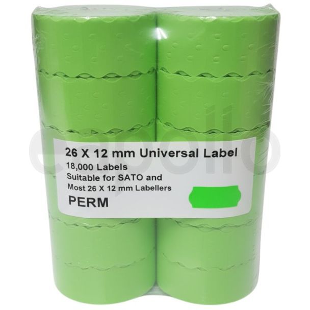 Universal Price Gun Labels – Green (26x12mm, 1500 Labels per Roll, Pack of 12 Roll)