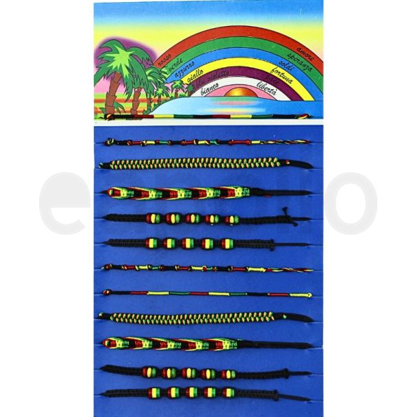Friendship Cord Bracelet On The Card Assorted Rasta Colours