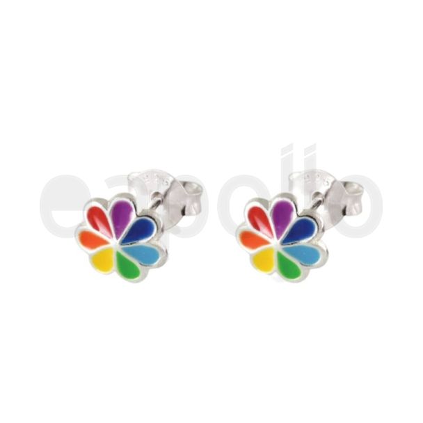 Sterling Silver Rainbow Flower Design Studs