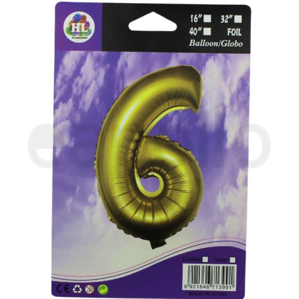 16" Number "6" Air filled Foil Balloon - Silver