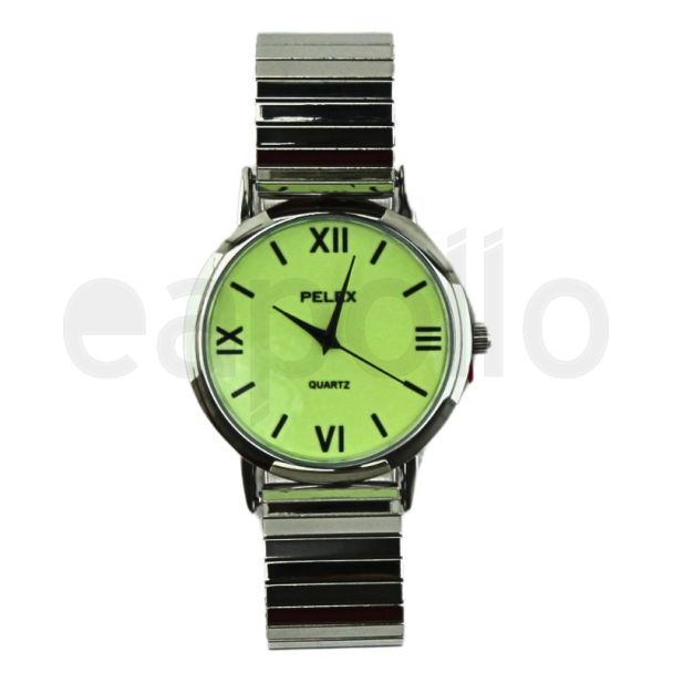 Pelex Men's Round Glow In The Dark Metal Expander Strap Watch - Silver
