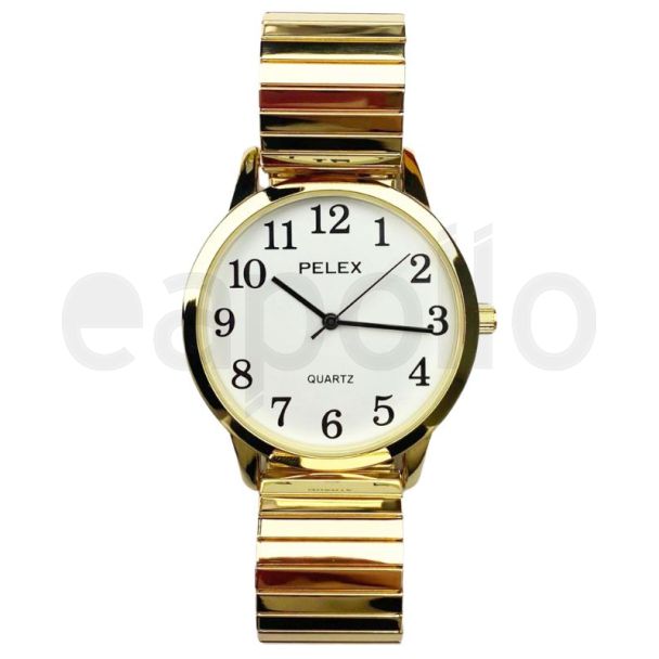 Pelex Ladies Round Dial Metal Expander Strap Watch - White & Gold