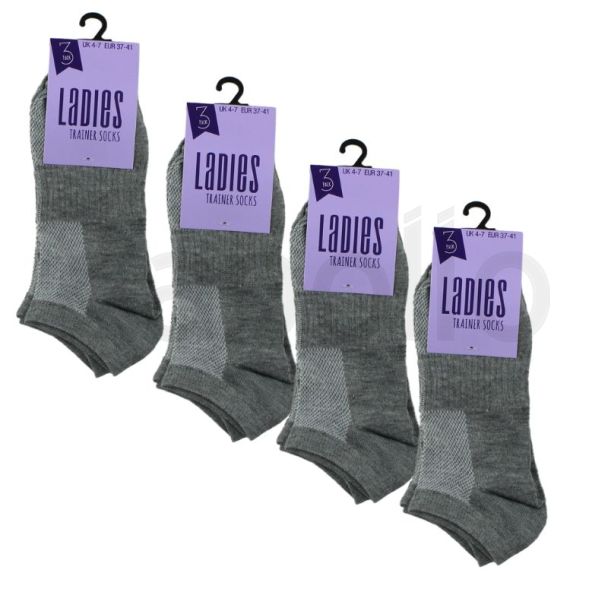 Ladies Grey Marl Trainer Socks  (3 Pack) 