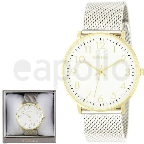Wholesale Mens Henley Contemporary Numbered Mesh Watch- Gold Tone