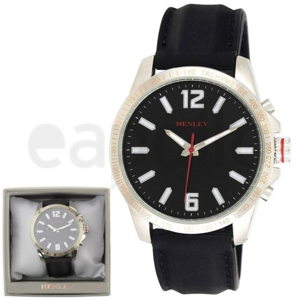 Wholesale Mens Henley Lazer Cut Bezel Silicone Strap Watch - Black 