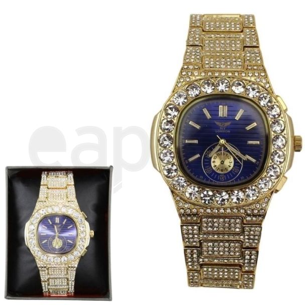 wholesale  Men's NY London Diamante Metal Bracelet Watch - Gold/Blue