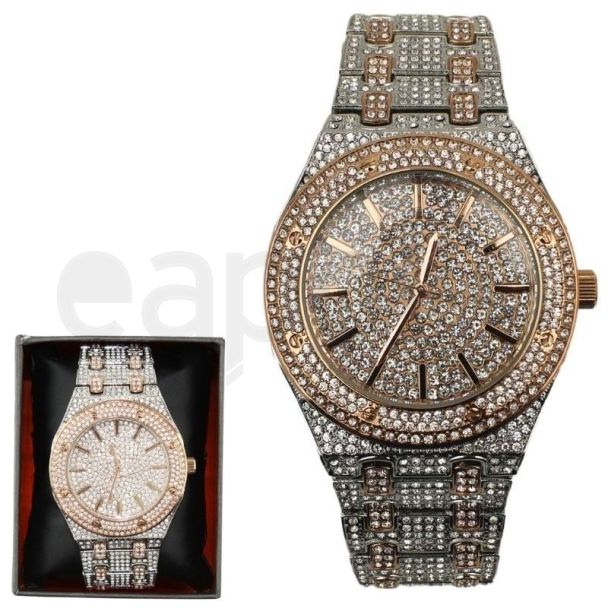 Wholesale Mens Diamante Encrusted NY London Watch - Rose/Silver