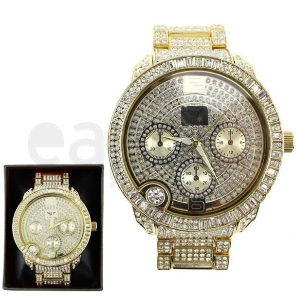 Wholesale Men's NY London Silver Crystals Watch - Gold