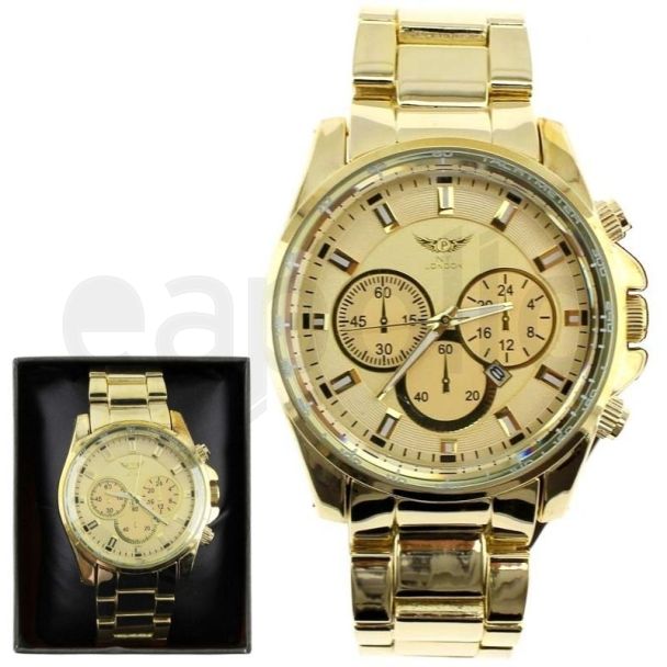 Wholesale Men's NY London Metal Bracelet Watch - Gold