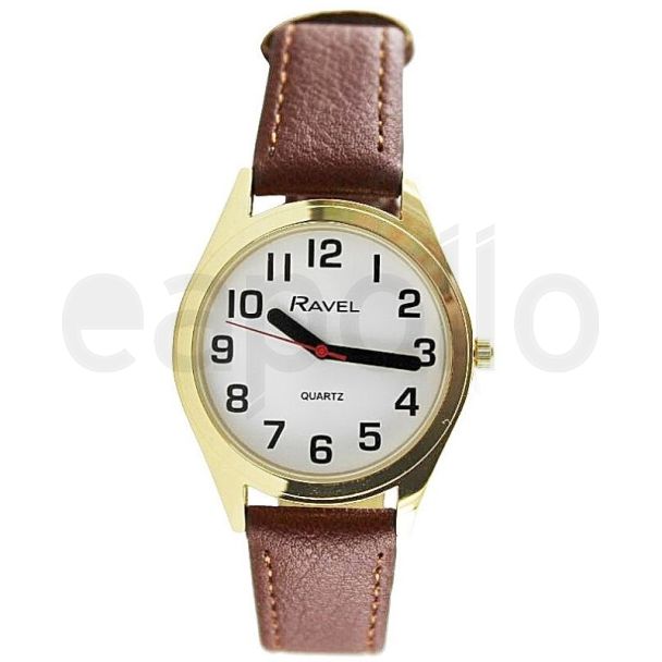Men's Ravel Round Leather Strap Watch - Brown/Gold