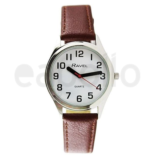 Men's Ravel Round Leather Strap Watch - Brown/Silver