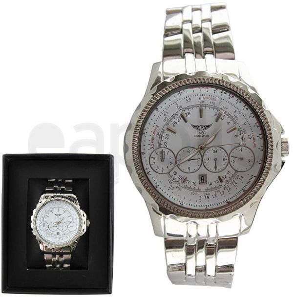 Wholesale Men's NY London Round Metal Bracelet Watch - Silver