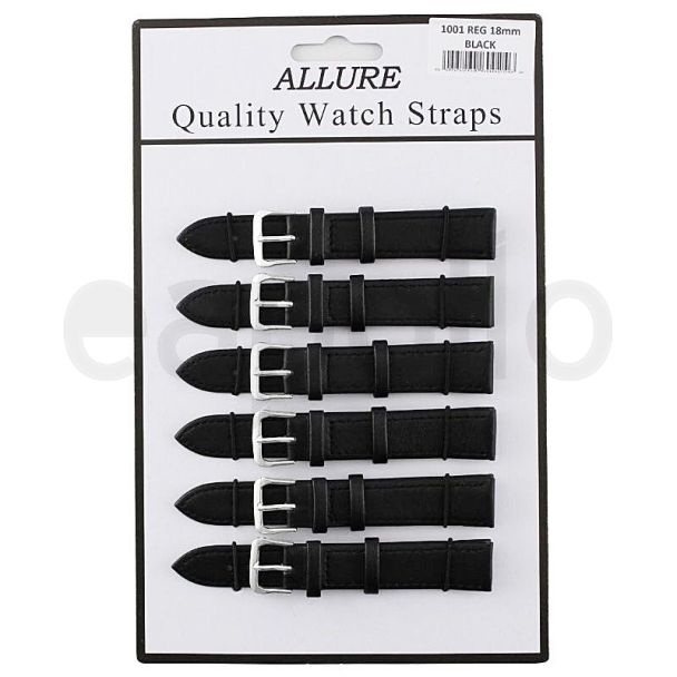 Allure Black Leather Watch Straps - Silver Buckle - 18mm