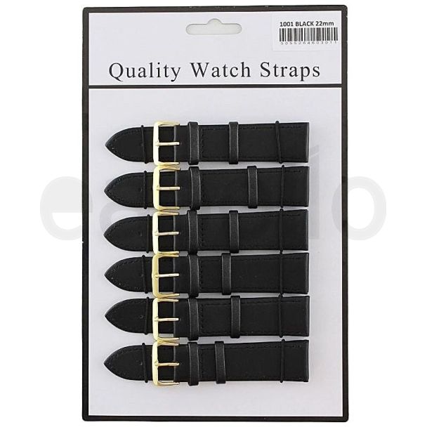 Wholesale Allure Black Leather Watch Straps - Gold Buckle - 22mm