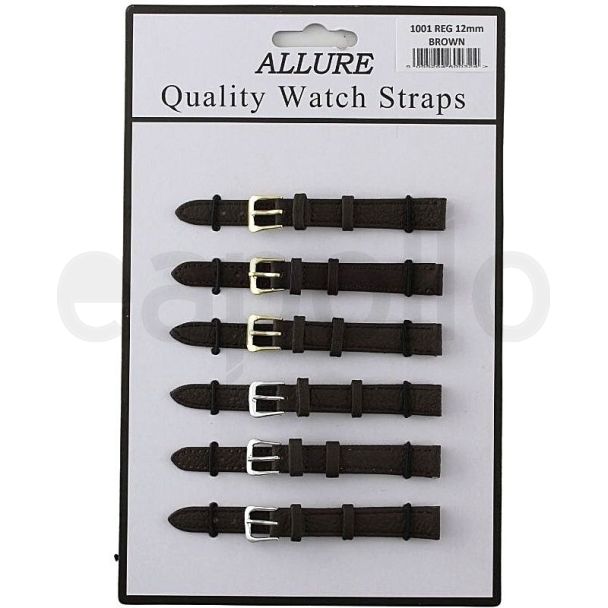 Wholesale Allure Dark Brown Leather Watch Straps - Asst. Buckles - 12mm