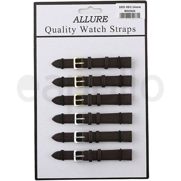 Wholesale Allure Dark Brown Leather Watch Straps - Asst. Buckles - 14mm