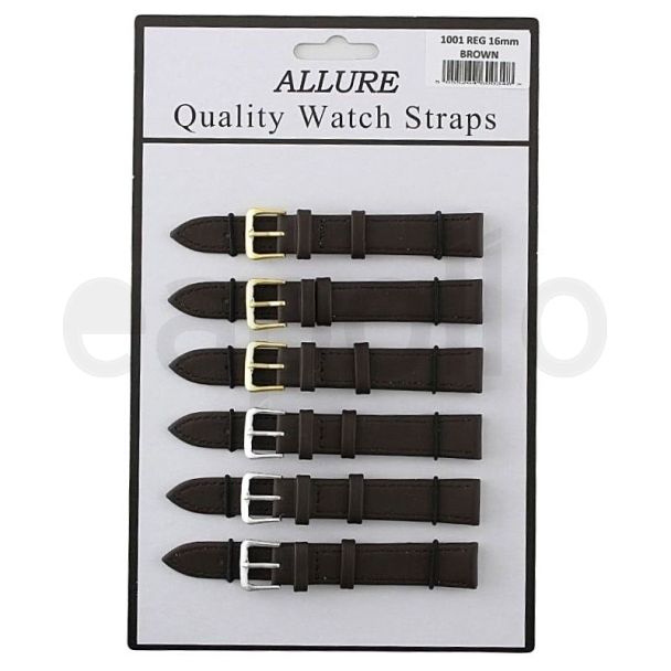 wholesale Allure Dark Brown Leather Watch Straps - Asst. Buckles - 16mm
