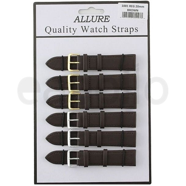 wholesale Allure Dark Brown Leather Watch Straps - Asst. Buckles - 20mm