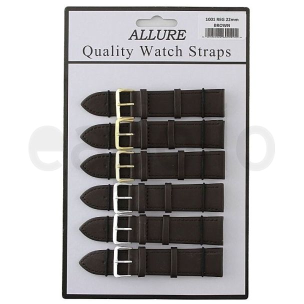wholesale Allure Dark Brown Leather Watch Straps - Assorted Buckles 22 mm