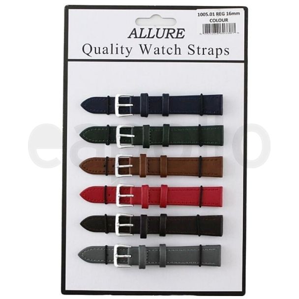 Wholesale Allure Leather Watch Straps - Dark Asst. Colours - 16mm