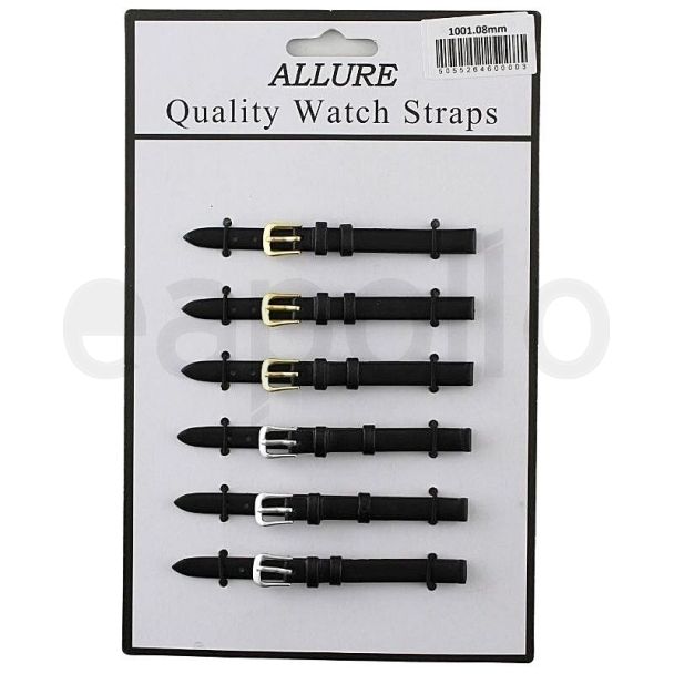 Wholesale  Allure Black Leather Watch Strap - Gold and Silver Buckles - 8mm