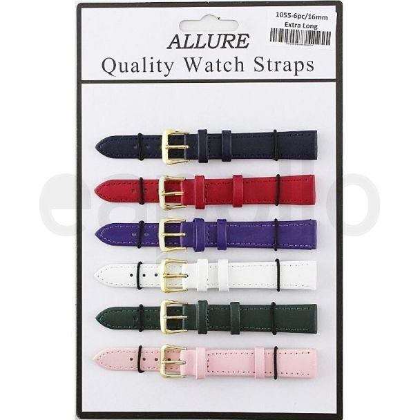 Wholesale Allure Extra Long Plain Leather Watch Straps - Asst. Colours - 16mm